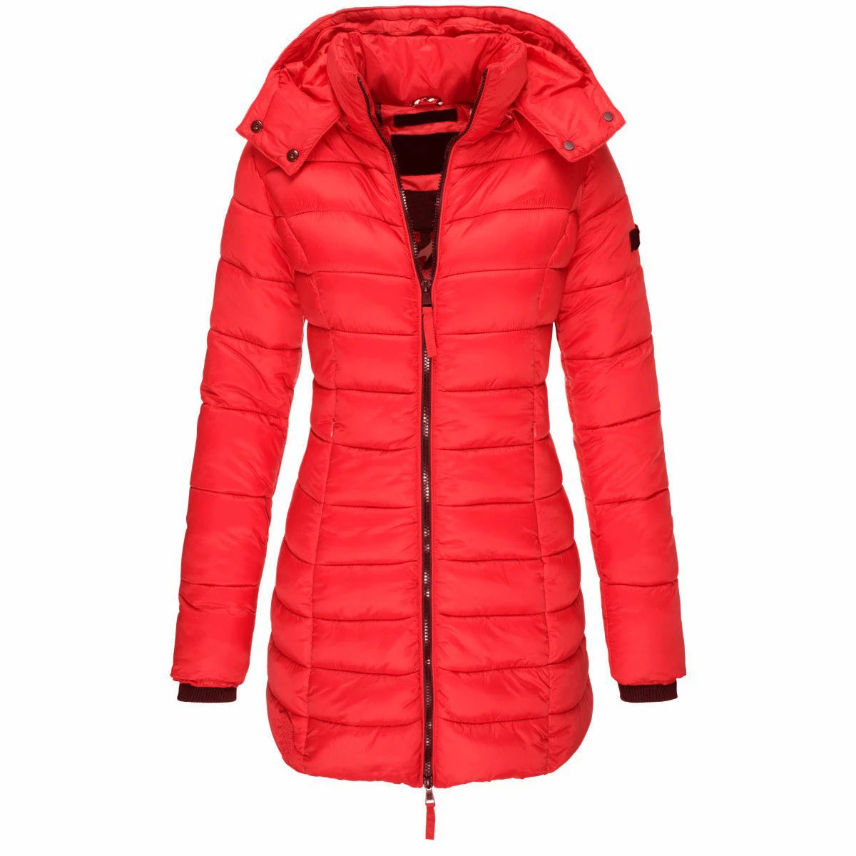 Women's Slim-Fit Hooded Zipper Padded Jacket-Warm Cotton/Polyester Parka