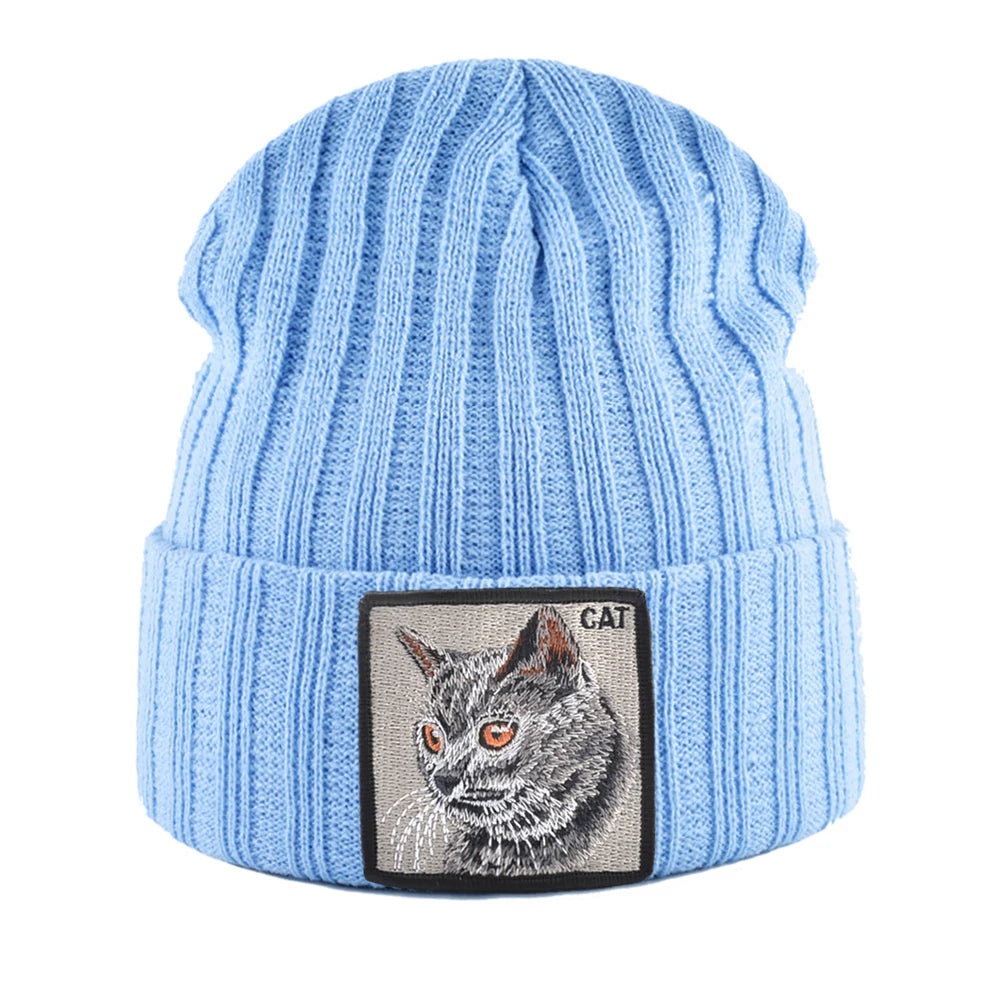 Unisex K KISSBAOBEI Solid Color Knitted Beanie with Patch