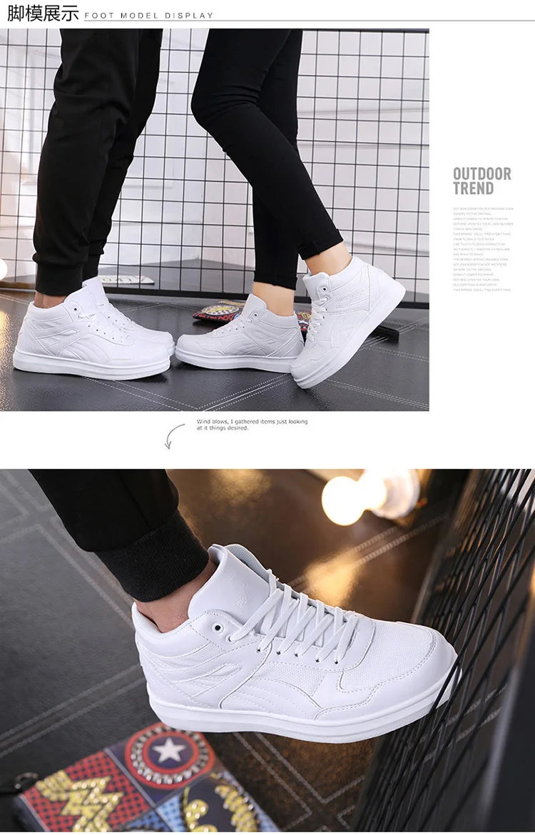 Men's High-Top Lace-Up Sneakers – Breathable Air Mesh Casual Skateboarding Shoes with EVA Insole