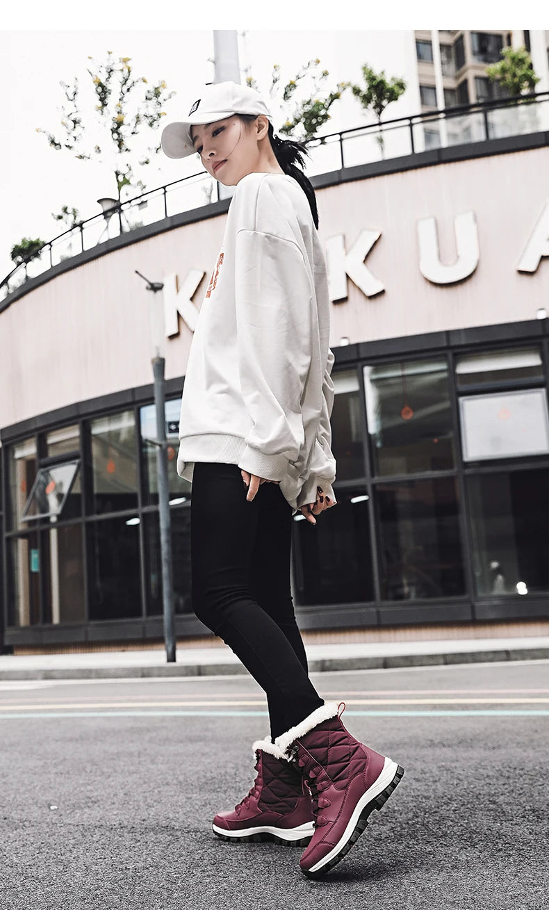 Women's Waterproof Winter Snow Boots - Warm Plush Lined Ankle Boots with Non-Slip Rubber Sole