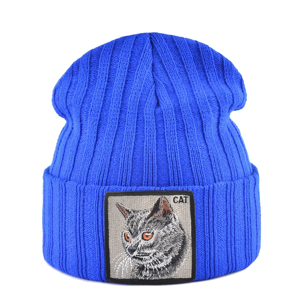 Unisex K KISSBAOBEI Solid Color Knitted Beanie with Patch