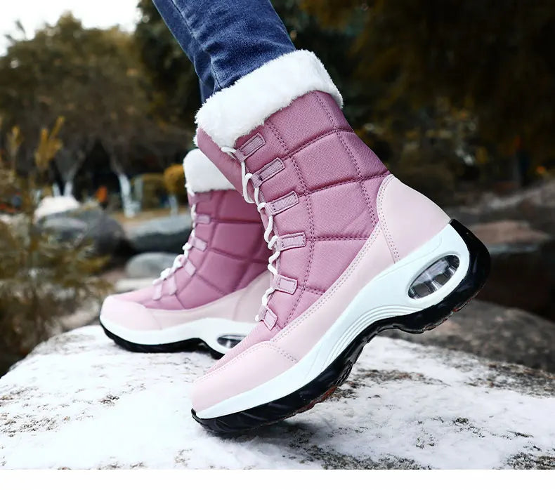 Women's Handcrafted Waterproof Snow Boots - Plush-Lined Winter Hiking Boots