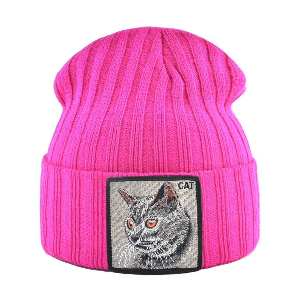 Unisex K KISSBAOBEI Solid Color Knitted Beanie with Patch