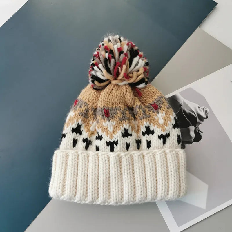 Unisex UFLAME Cute Print Embroidery Beanie with Pompom