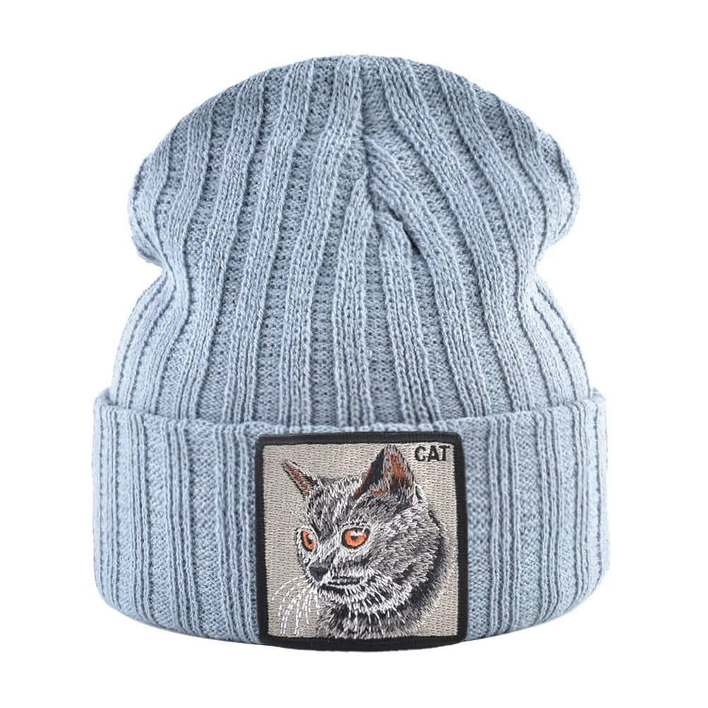 Unisex K KISSBAOBEI Solid Color Knitted Beanie with Patch