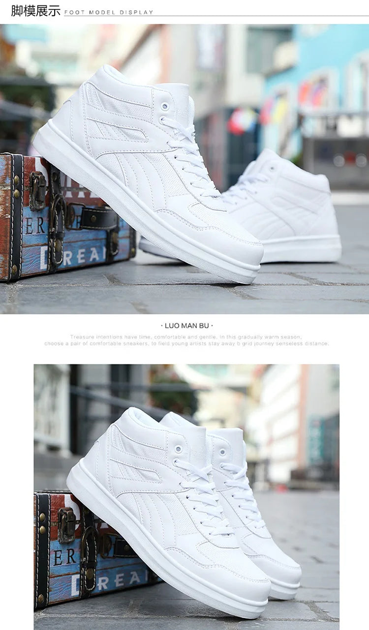 Men's High-Top Lace-Up Sneakers – Breathable Air Mesh Casual Skateboarding Shoes with EVA Insole