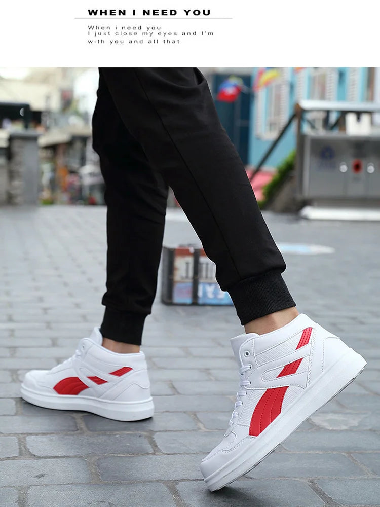 Men's High-Top Lace-Up Sneakers – Breathable Air Mesh Casual Skateboarding Shoes with EVA Insole
