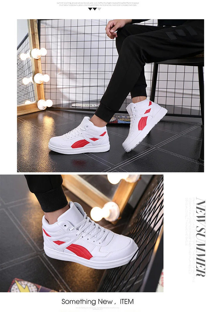 Men's High-Top Lace-Up Sneakers – Breathable Air Mesh Casual Skateboarding Shoes with EVA Insole