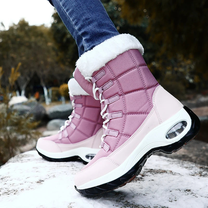 Women's Handcrafted Waterproof Snow Boots - Plush-Lined Winter Hiking Boots