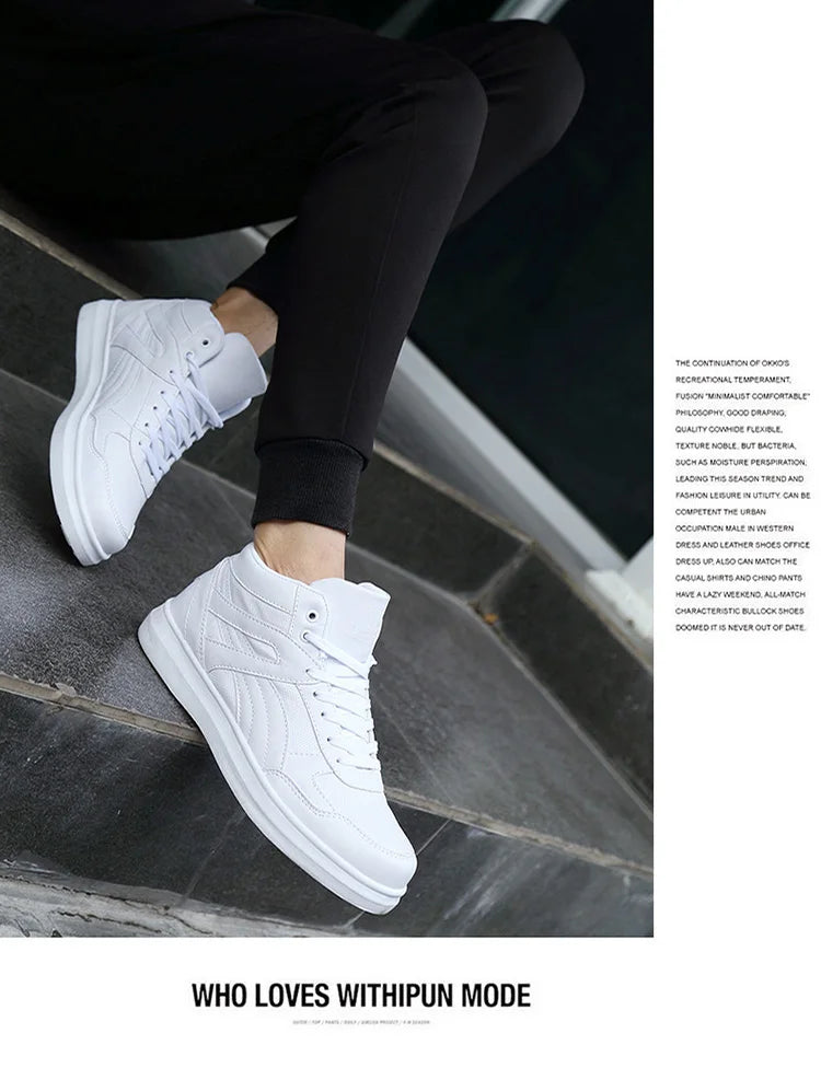 Men's High-Top Lace-Up Sneakers – Breathable Air Mesh Casual Skateboarding Shoes with EVA Insole