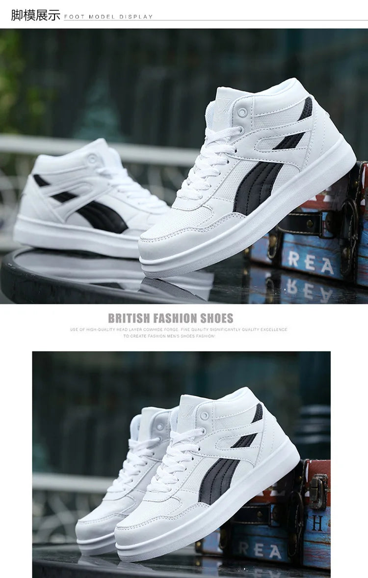 Men's High-Top Lace-Up Sneakers – Breathable Air Mesh Casual Skateboarding Shoes with EVA Insole