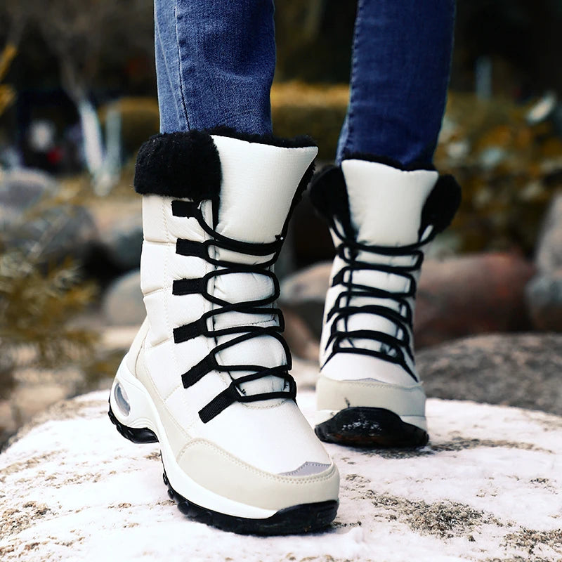 Women's Handcrafted Waterproof Snow Boots - Plush-Lined Winter Hiking Boots