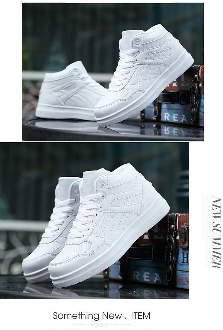 Men's High-Top Lace-Up Sneakers – Breathable Air Mesh Casual Skateboarding Shoes with EVA Insole