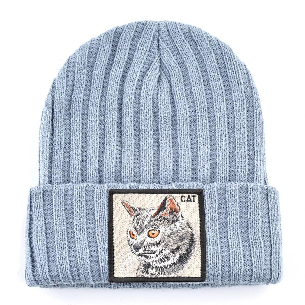 Unisex K KISSBAOBEI Solid Color Knitted Beanie with Patch