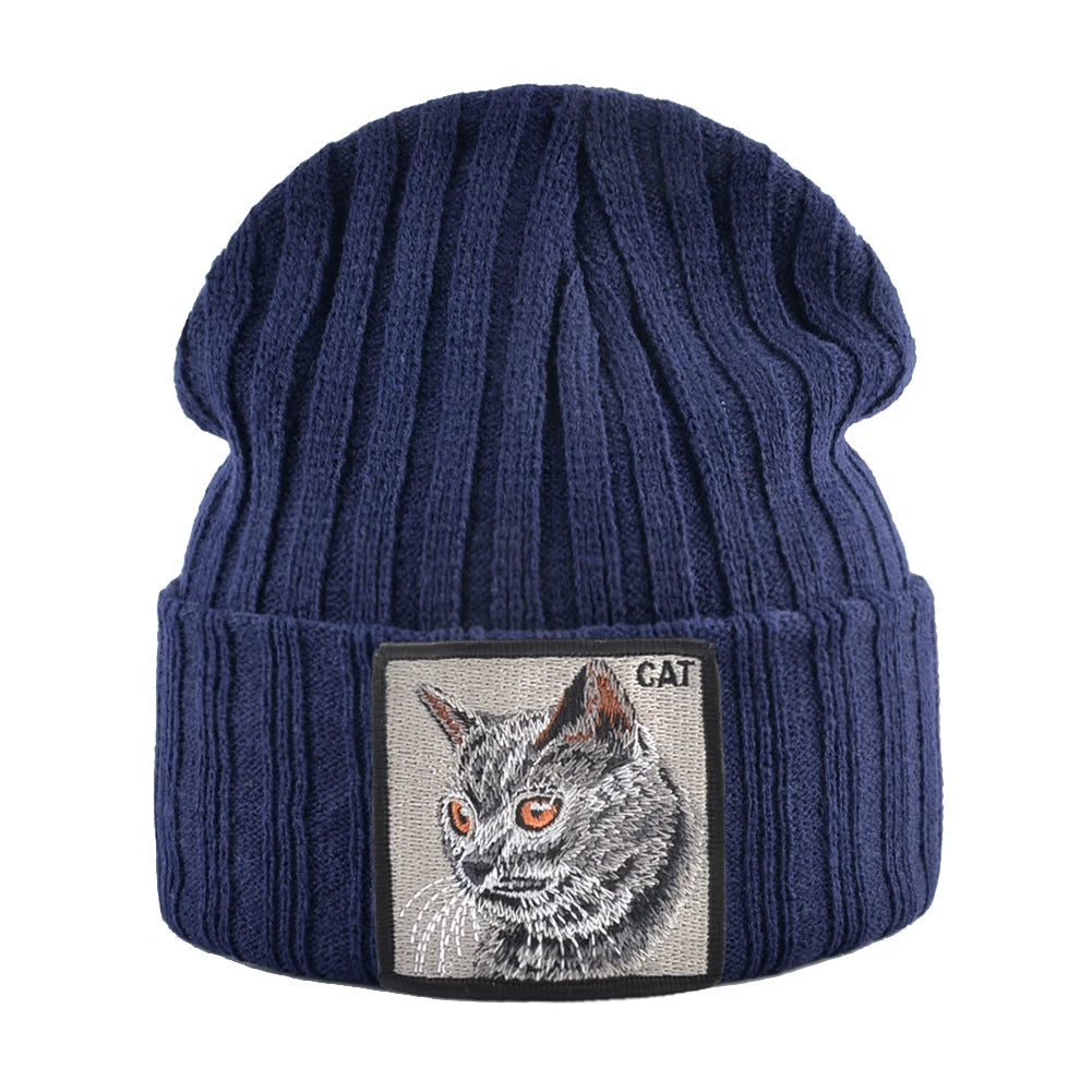 Unisex K KISSBAOBEI Solid Color Knitted Beanie with Patch