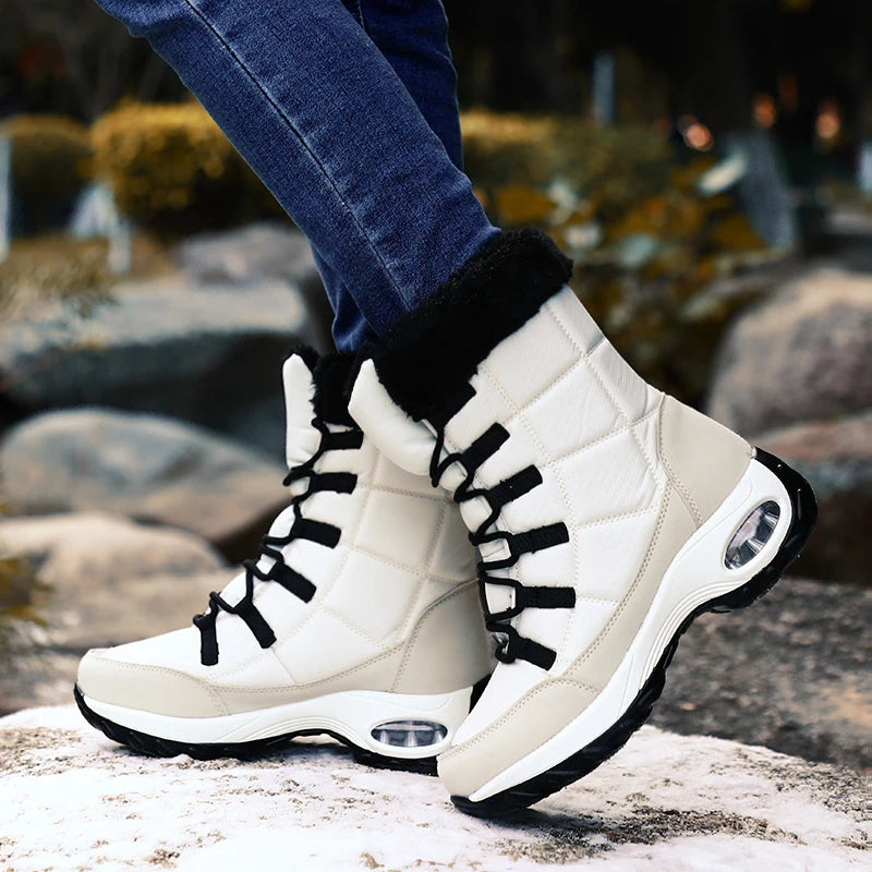 Women's Handcrafted Waterproof Snow Boots - Plush-Lined Winter Hiking Boots