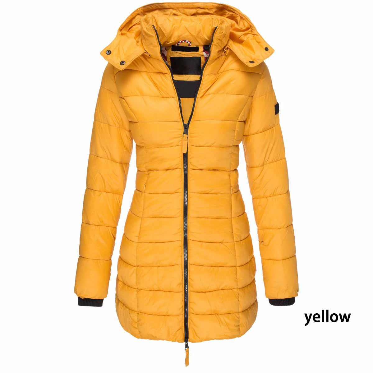 Women's Slim-Fit Hooded Zipper Padded Jacket-Warm Cotton/Polyester Parka