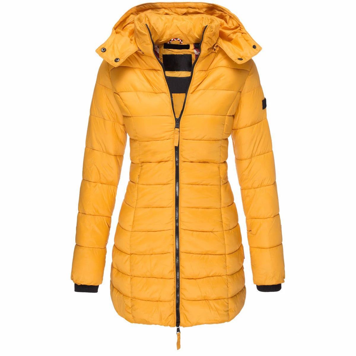 Women's Slim-Fit Hooded Zipper Padded Jacket-Warm Cotton/Polyester Parka