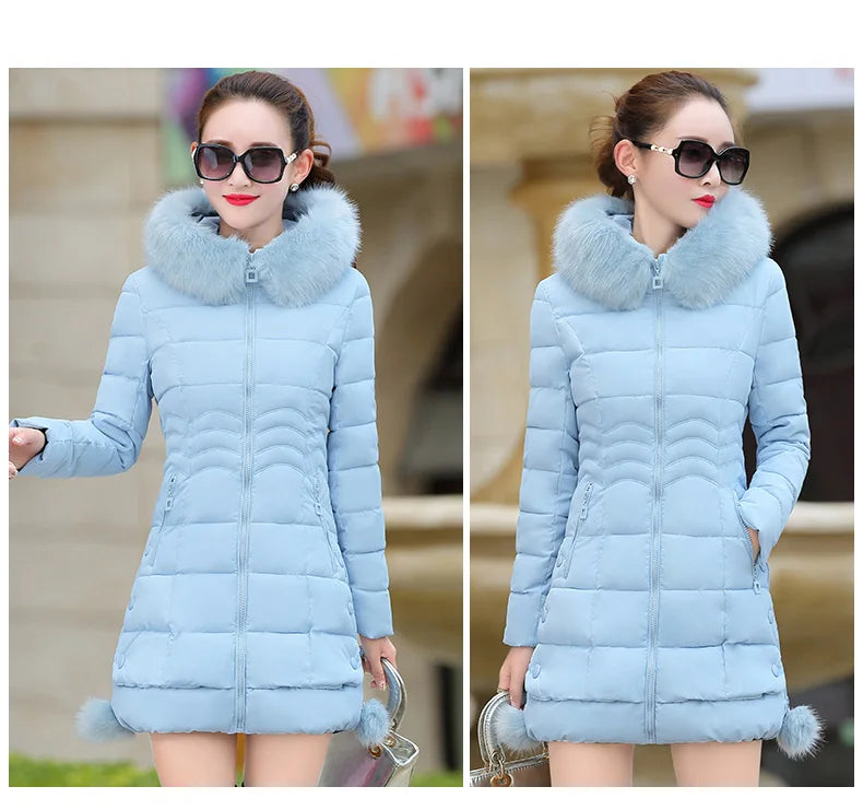 Women's 2023 Casual Hooded Winter Jacket with Luxurious fur Collar.