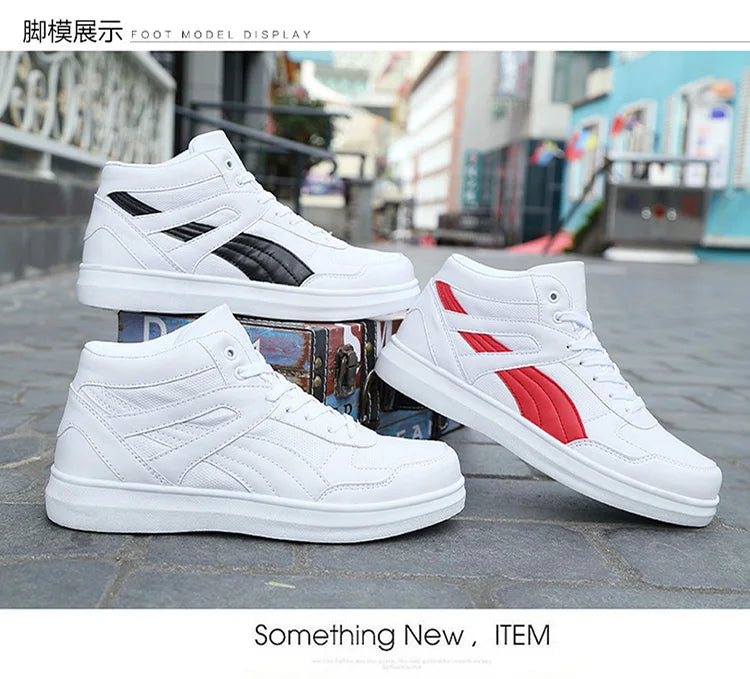 Men's High-Top Lace-Up Sneakers – Breathable Air Mesh Casual Skateboarding Shoes with EVA Insole
