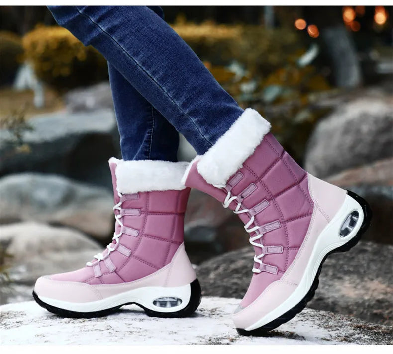 Women's Handcrafted Waterproof Snow Boots - Plush-Lined Winter Hiking Boots