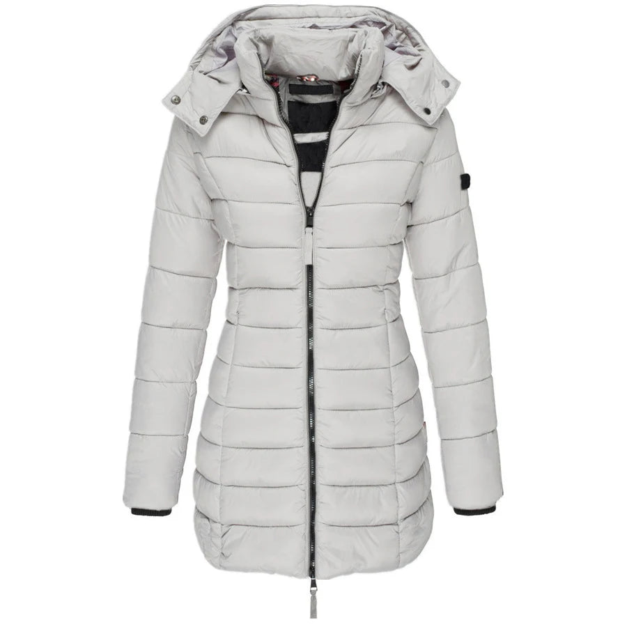 Women's Slim-Fit Hooded Zipper Padded Jacket-Warm Cotton/Polyester Parka