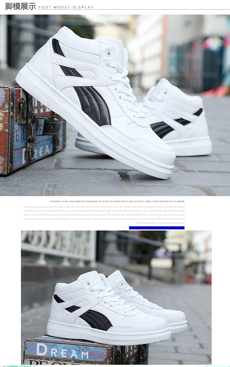 Men's High-Top Lace-Up Sneakers – Breathable Air Mesh Casual Skateboarding Shoes with EVA Insole