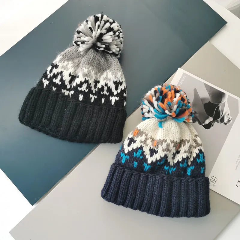 Unisex UFLAME Cute Print Embroidery Beanie with Pompom