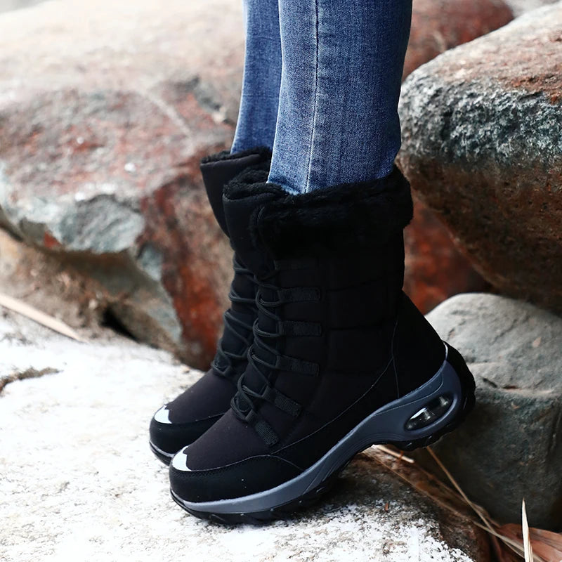 Women's Handcrafted Waterproof Snow Boots - Plush-Lined Winter Hiking Boots