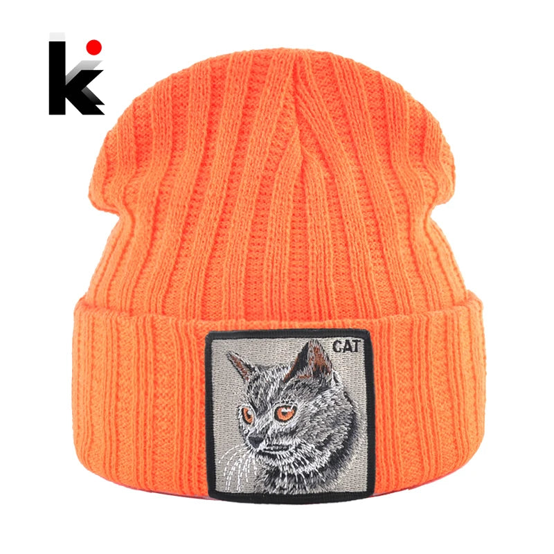 Unisex K KISSBAOBEI Solid Color Knitted Beanie with Patch