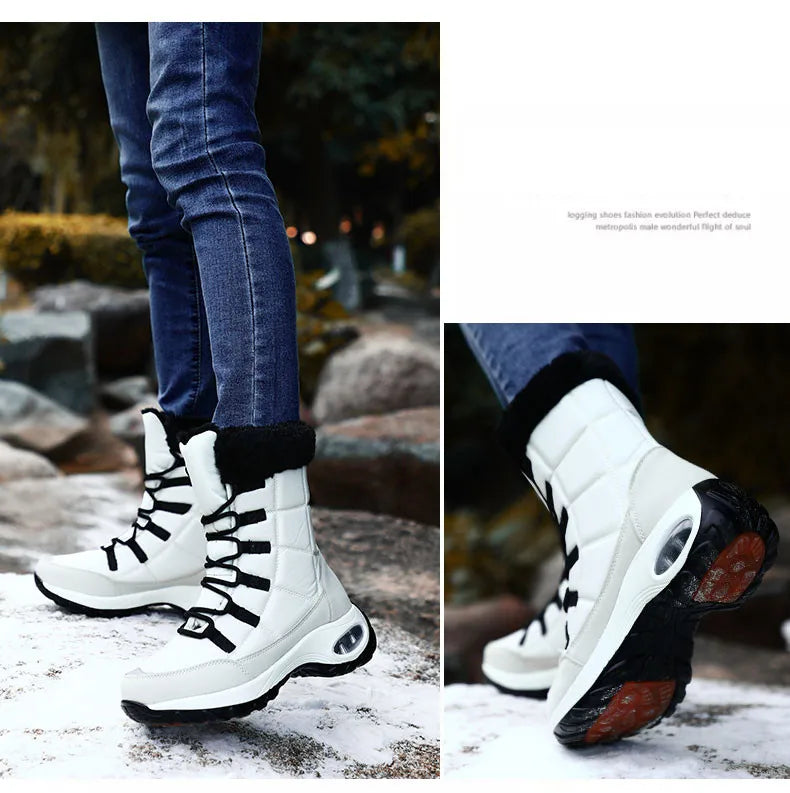 Women's Handcrafted Waterproof Snow Boots - Plush-Lined Winter Hiking Boots