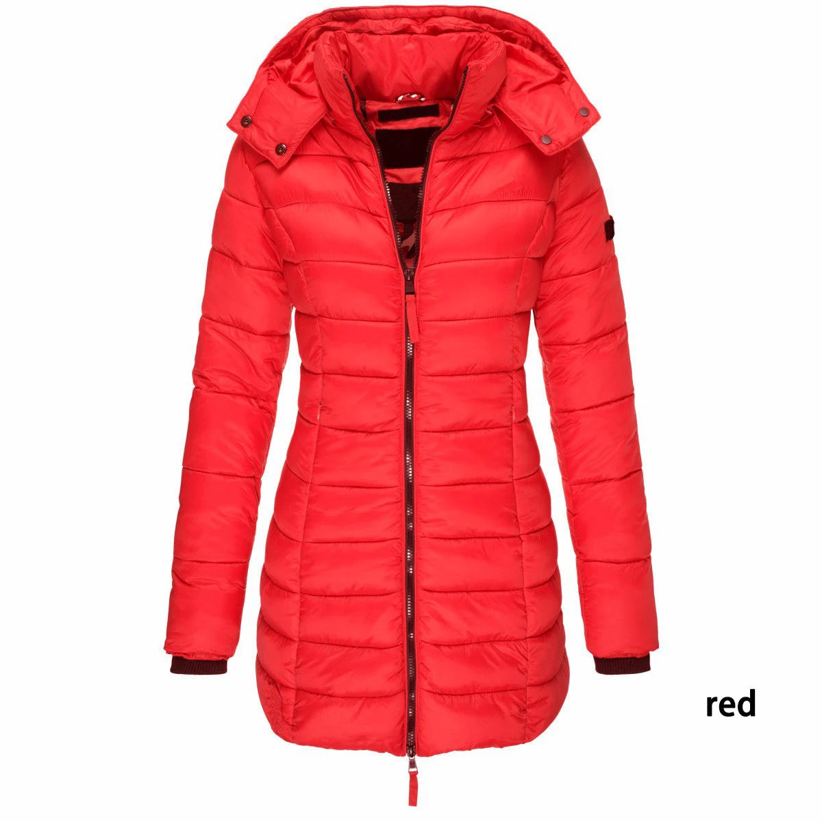 Women's Slim-Fit Hooded Zipper Padded Jacket-Warm Cotton/Polyester Parka