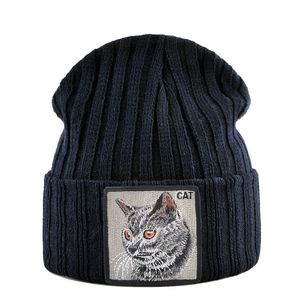 Unisex K KISSBAOBEI Solid Color Knitted Beanie with Patch