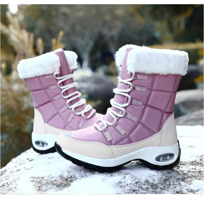 Women's Handcrafted Waterproof Snow Boots - Plush-Lined Winter Hiking Boots