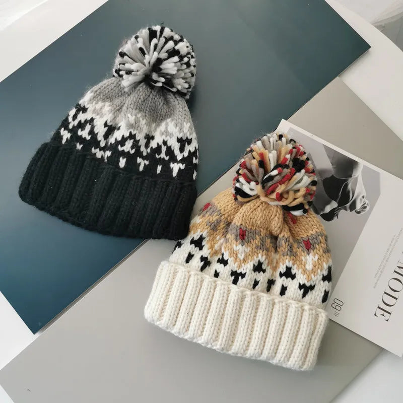 Unisex UFLAME Cute Print Embroidery Beanie with Pompom