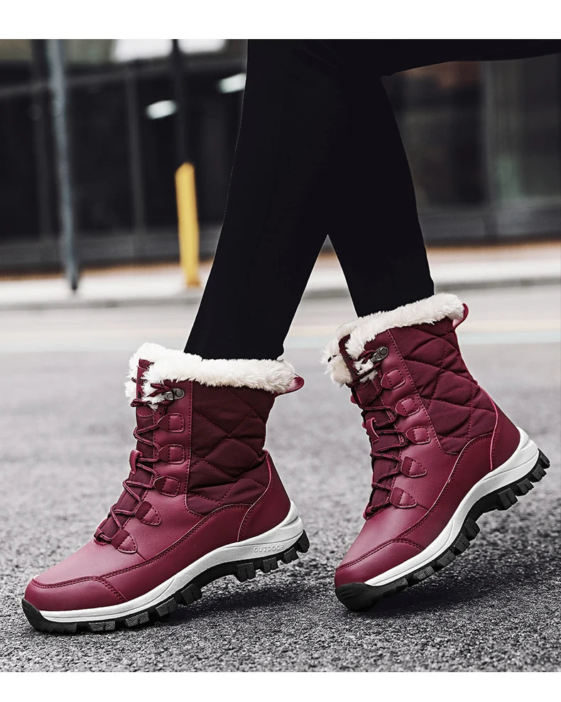 Women's Waterproof Winter Snow Boots - Warm Plush Lined Ankle Boots with Non-Slip Rubber Sole