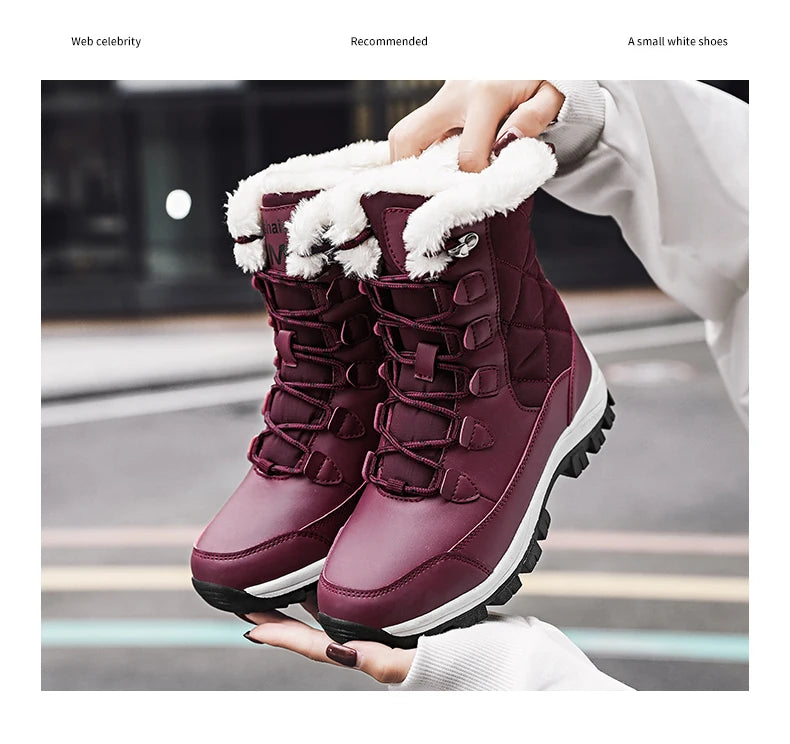 Women's Waterproof Winter Snow Boots - Warm Plush Lined Ankle Boots with Non-Slip Rubber Sole