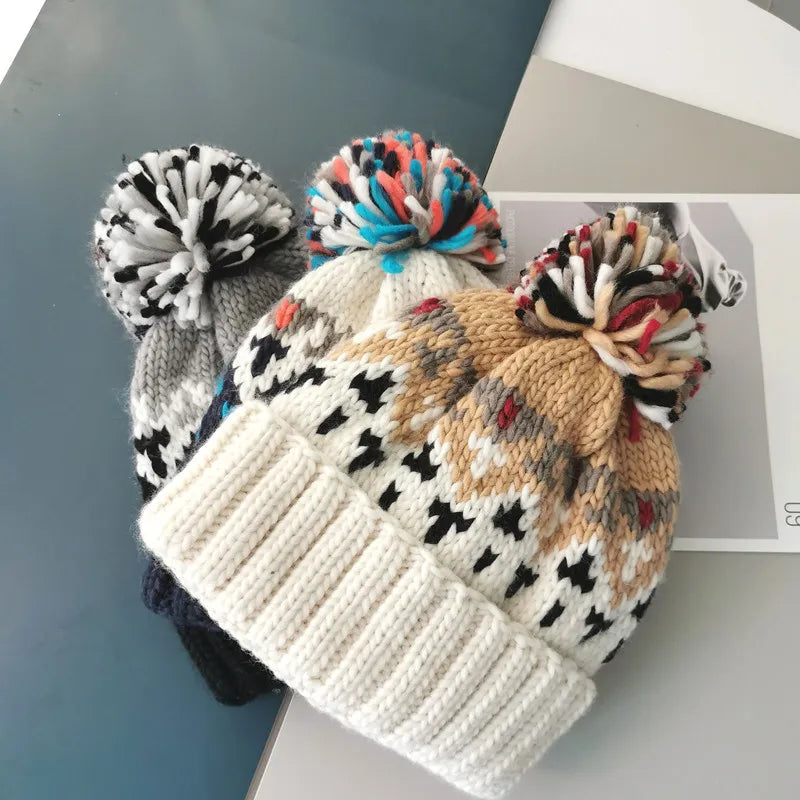 Unisex UFLAME Cute Print Embroidery Beanie with Pompom