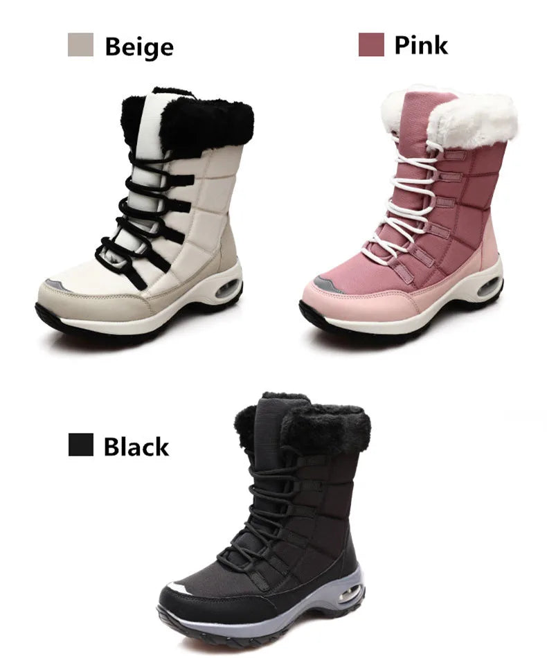 Women's Handcrafted Waterproof Snow Boots - Plush-Lined Winter Hiking Boots