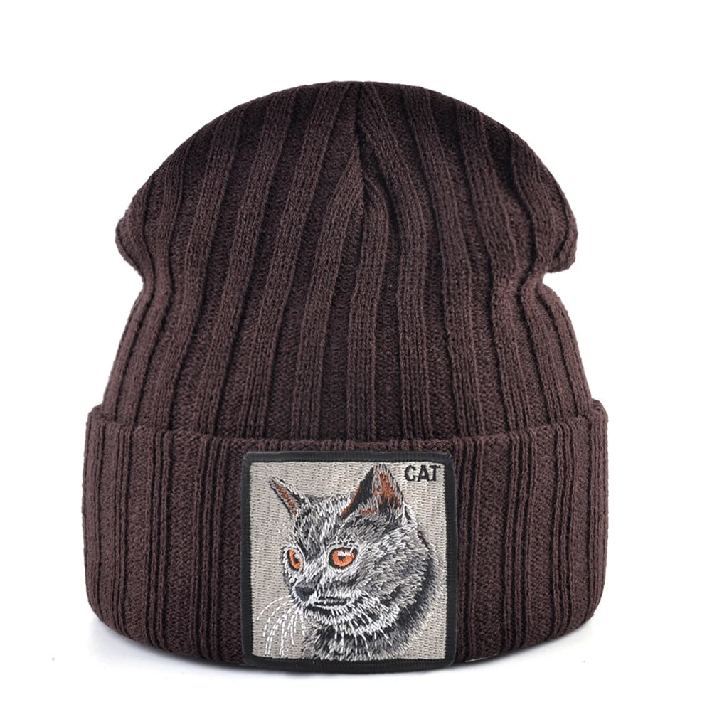 Unisex K KISSBAOBEI Solid Color Knitted Beanie with Patch