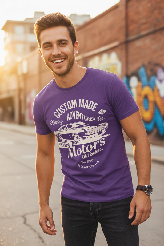Men's 100% Cotton Vintage Graphic T-Shirt | Oversized Casual Motors Print Tee | Summer Short Sleeve Top