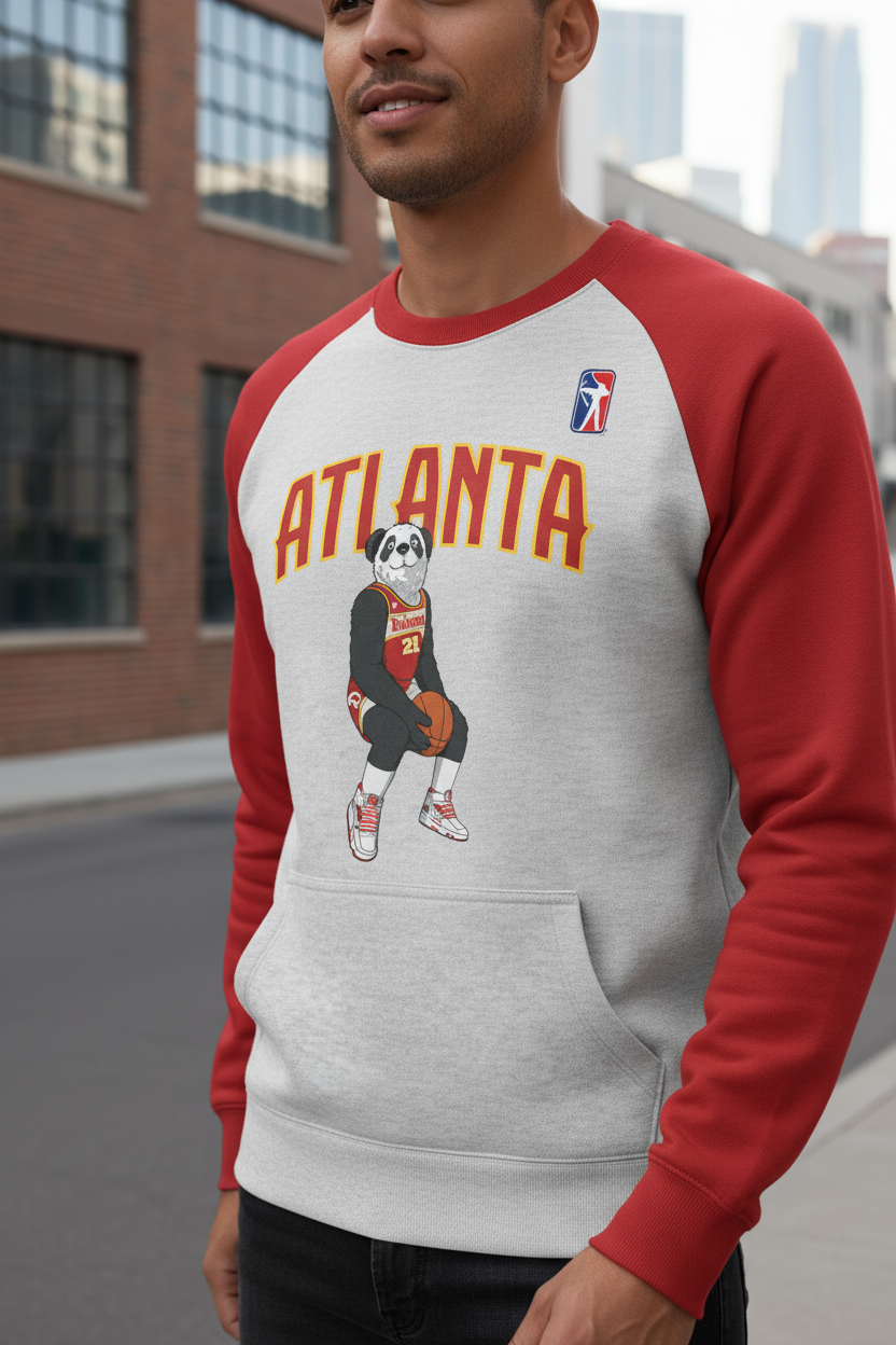 Men's Atlanta Panda Allstar Raglan Sweatshirt - Cotton Poly Terry Fleece | Basketball Fan Apparel