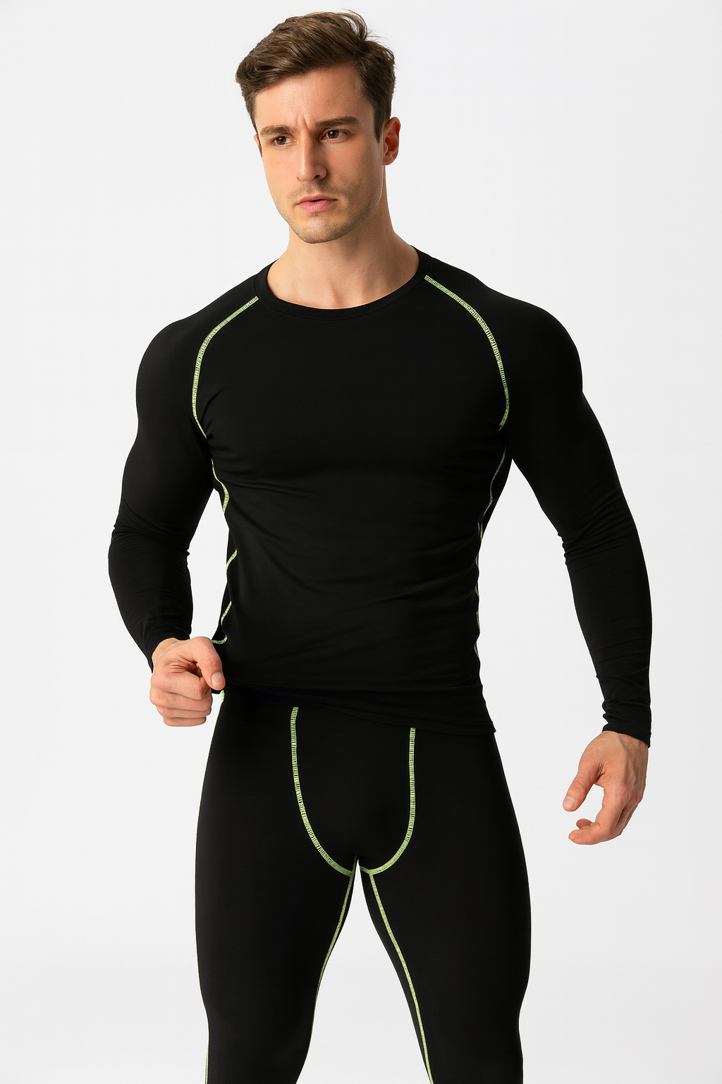 Men's NoEnName_Null Winter Fleece Thermal Underwear Suit - Fitness Clothing Set with Long Shirt and Leggings, Warm Base Layer Compression Sportswear