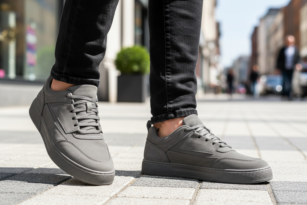 Men's Suede Leather Casual Sneakers – Height Increasing Hard-Wearing Lace-Up Low-Top Shoes | Black, Grey & Beige | Spring/Autumn
