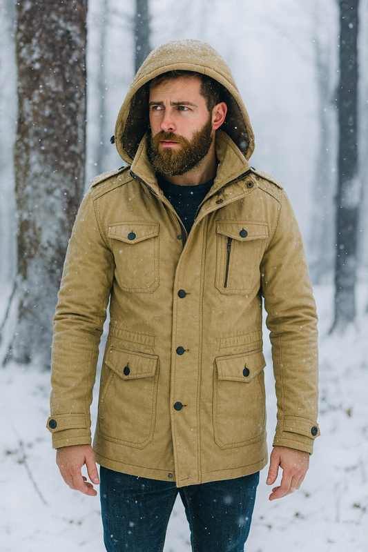 Men's Military Style Hooded Coat with Inner Fur Lining