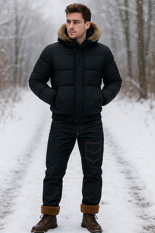 Men's 2024 Winter Fleece-Lined Casual Jeans - Regular Fit