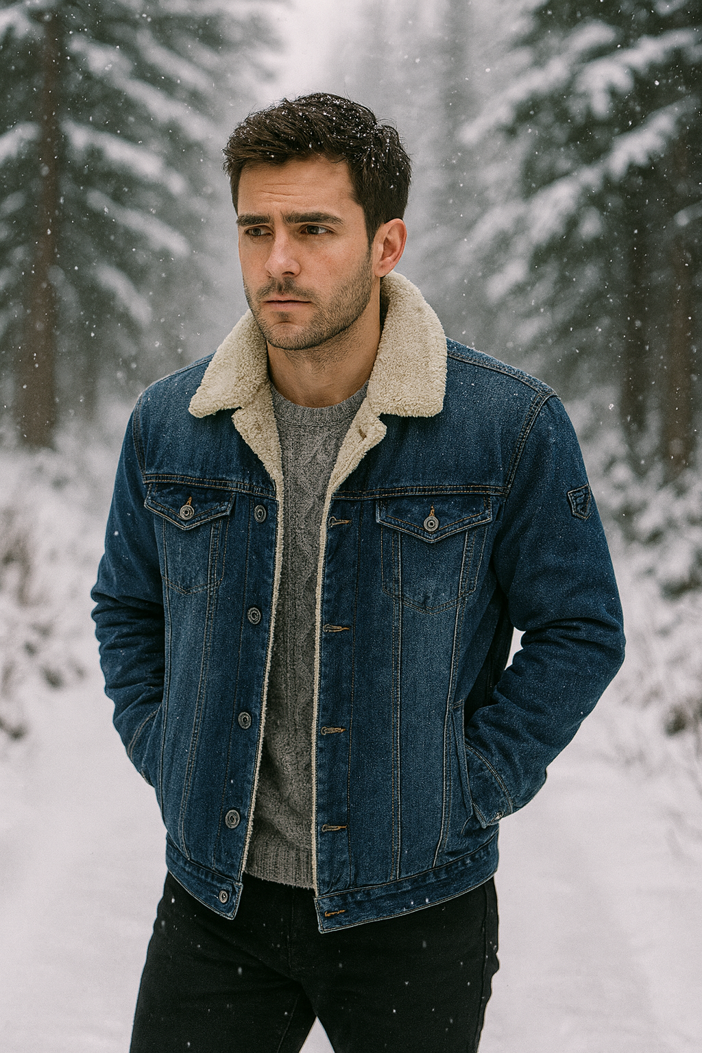 Men's Casual Padded Denim Jacket - Autumn & Winter Lapel Coat for Outdoor Adventures