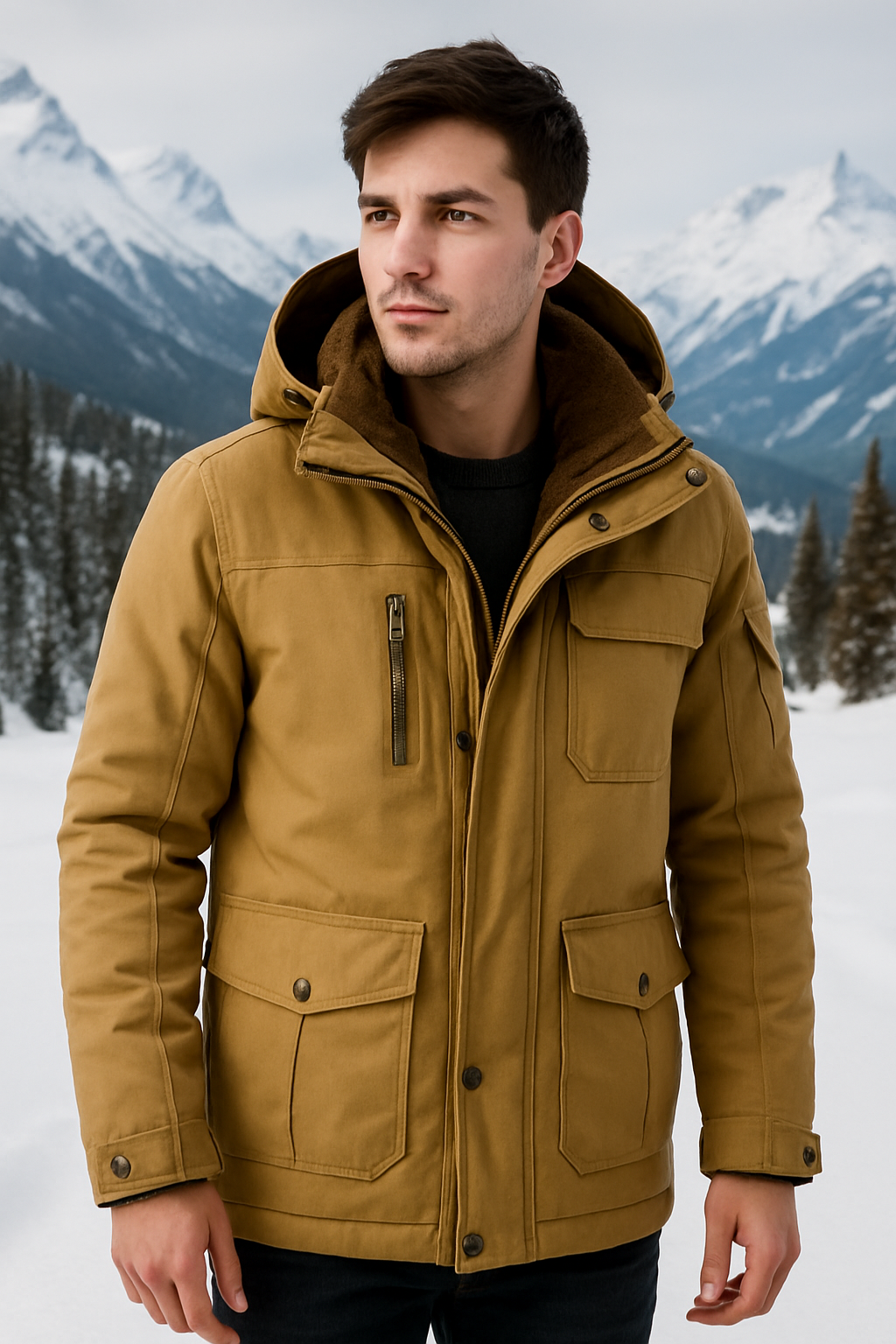 Men's Hooded Winter Parka with Fleece Lining