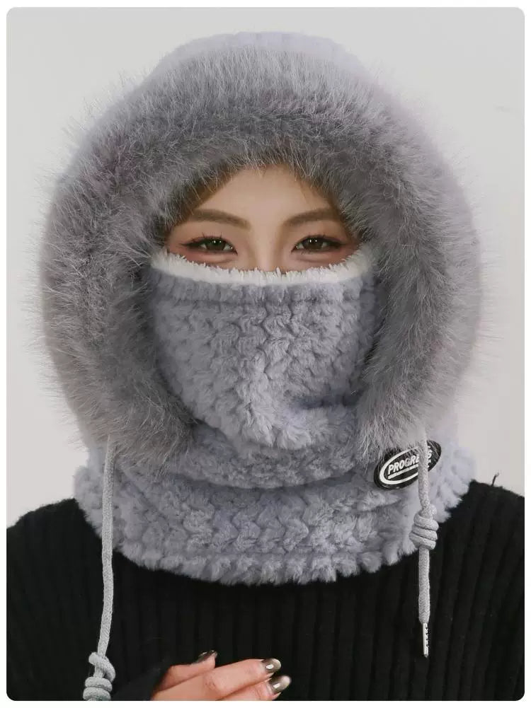 Women's Cozy Plush Winter Hood Scarf Set - All-in-One Hat, Scarf & Gloves | Polyester Cold-Proof Gear
