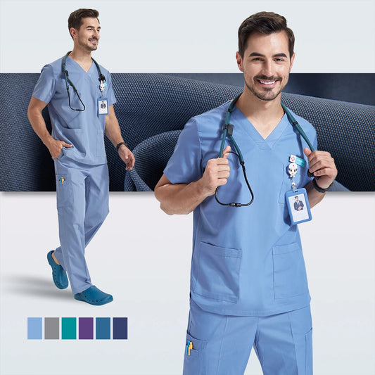 Men's Breathable Medical Scrubs Set - Stylish Hospital Nursing Uniforms for Doctors & Nurses